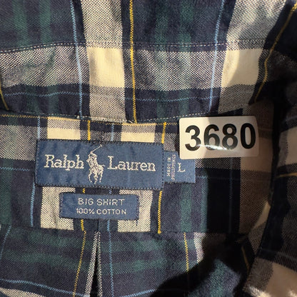 Ralph Lauren Big Shirt Mens L Navy Plaid Cotton
