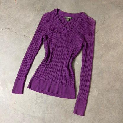 Vintage Eddie Bauer Cable Knit V-Neck Sweater Women Medium