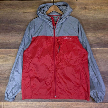 Eddie Bauer Hooded Windbreaker Jacket Mens M Red Gray Zip