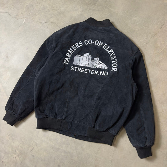 Farmers Co-Op Elevator Suede Leather Bomber Jacket Mens XL Black ND Workwear