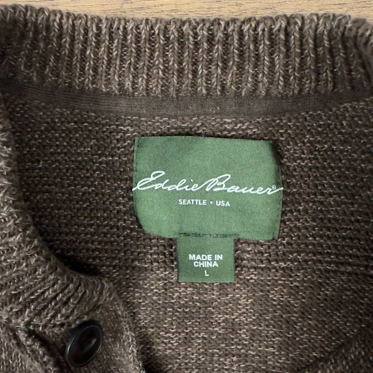 Vintage Y2K Eddie Bauer Henley Sweater Mens L Brown Marl