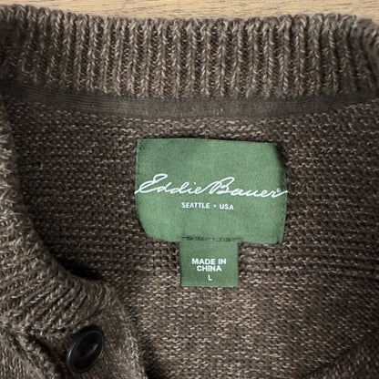 Vintage Y2K Eddie Bauer Henley Sweater Mens L Brown Marl