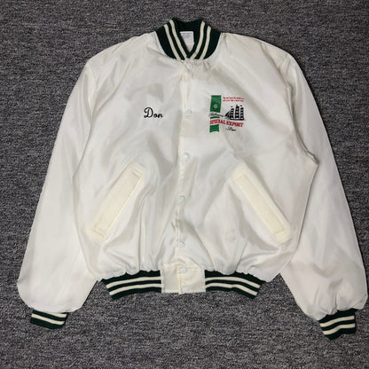 Birdie Heileman's Beer Satin Bomber Jacket L White Green