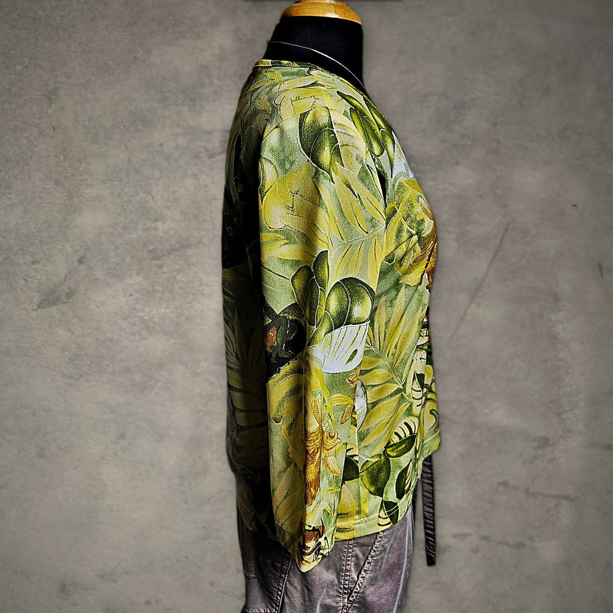 Vintage Méchant Tropical Top Womens L 3/4 Sleeve Green
