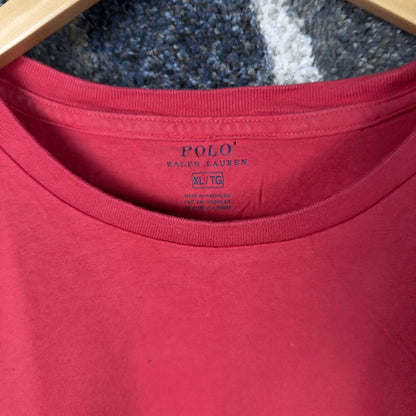 Polo Ralph Lauren T-Shirt Mens XL Red Crew Neck Navy Pony