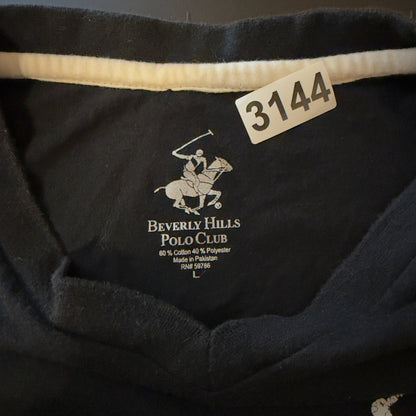 Beverly Hills Polo Club V-Neck T-Shirt Mens L Black Graphic