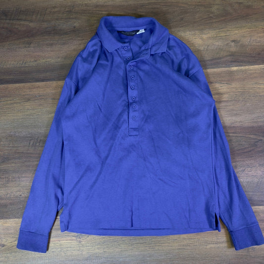 Vintage Lands End Long Sleeve Polo Mens M Blue Made In USA