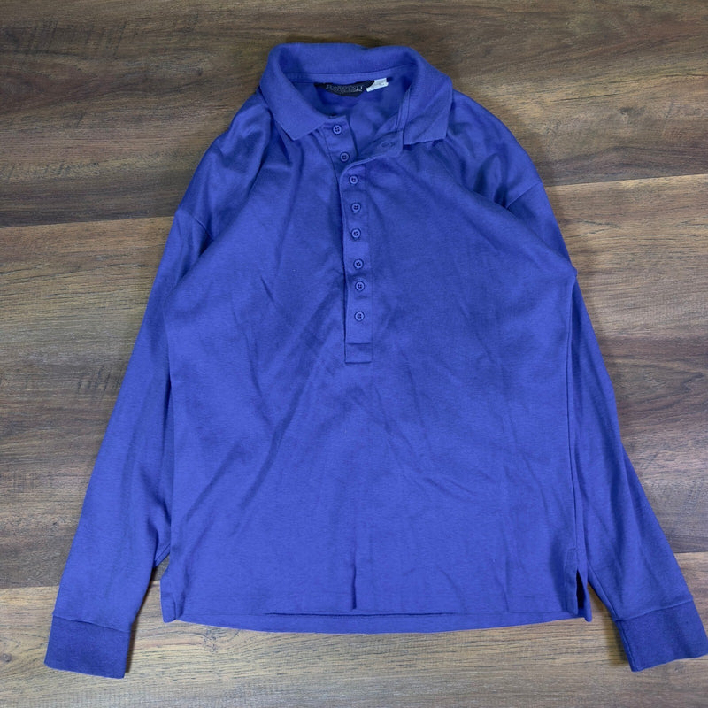 Vintage Lands End Long Sleeve Polo Mens M Blue Made In USA