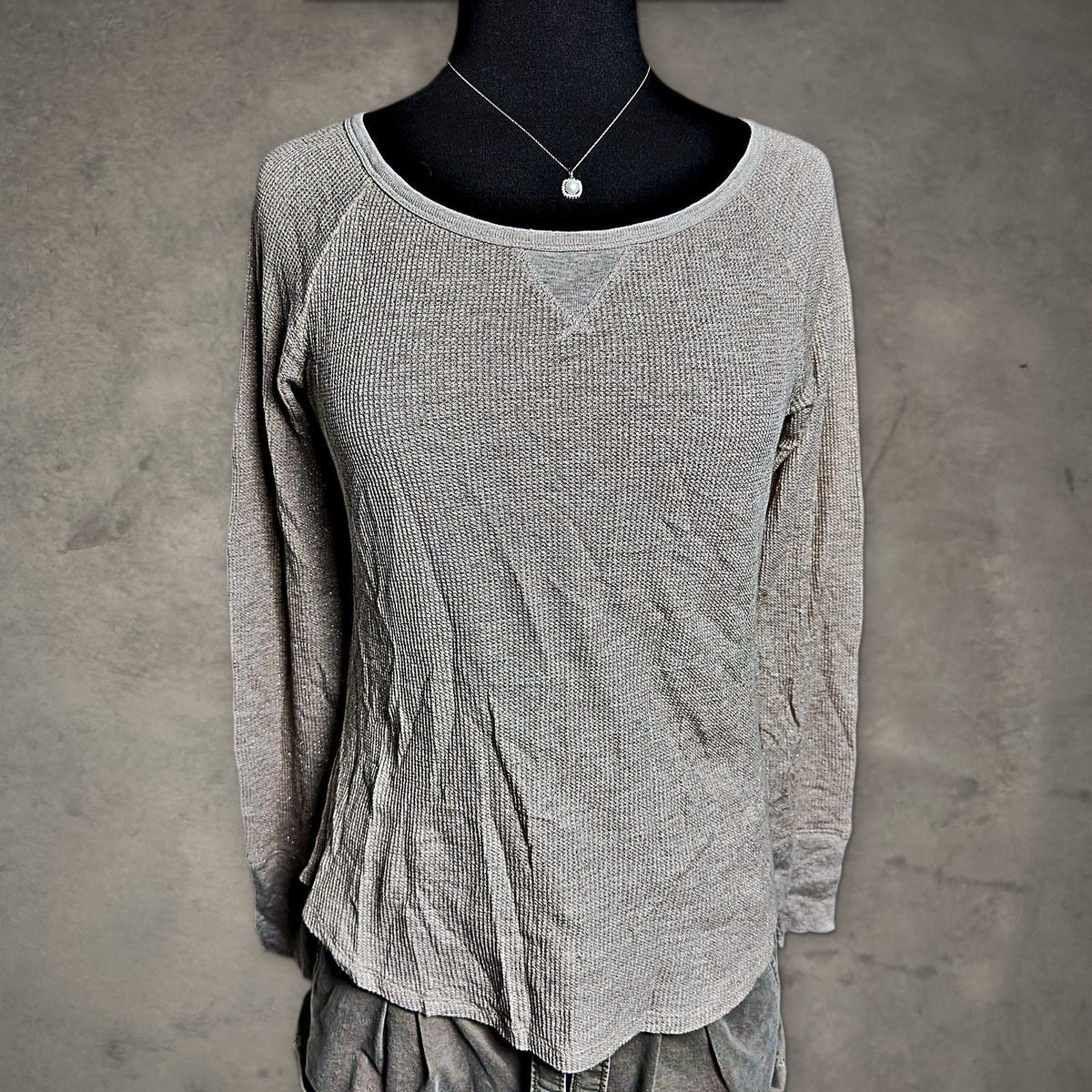 American Eagle Waffle Knit Thermal Top Womens M Oatmeal
