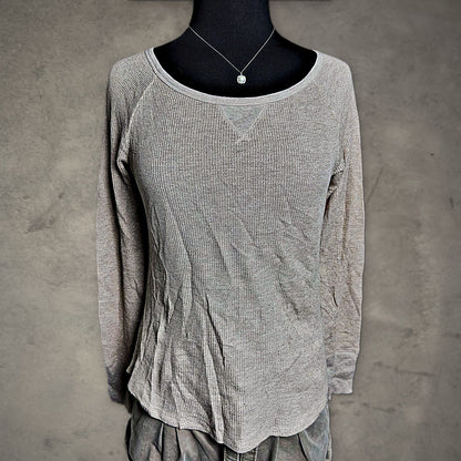 American Eagle Waffle Knit Thermal Top Womens M Oatmeal