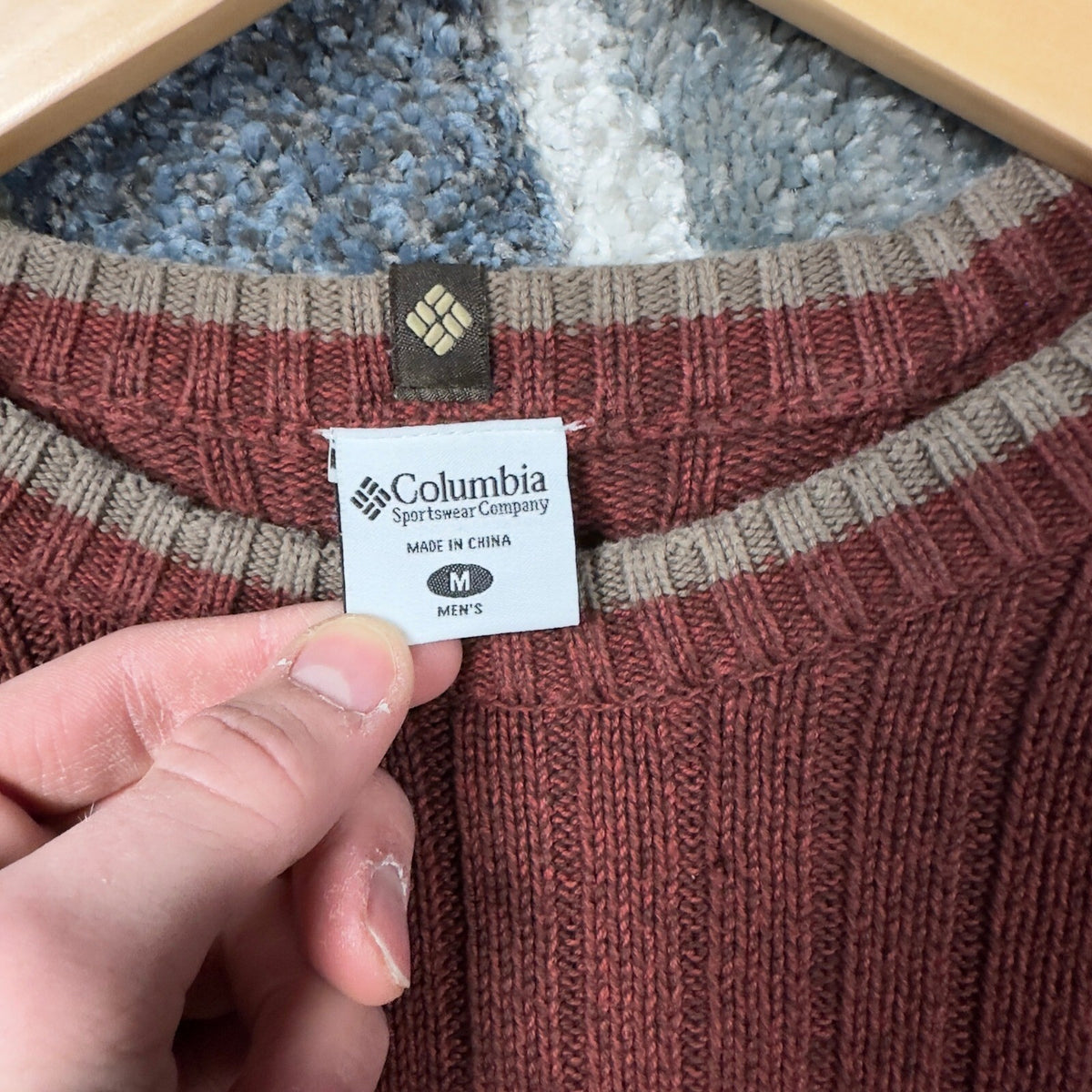 Vintage Columbia Ribbed Knit Sweater Mens M Burgundy Rust
