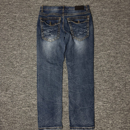 True Luck Mens Jeans 32x32 Dark Wash Western Straight Y2K