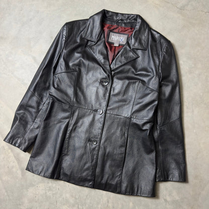 Vintage Wilsons Leather Blazer Jacket Womens Large Black Grunge Y2K Indie Chic