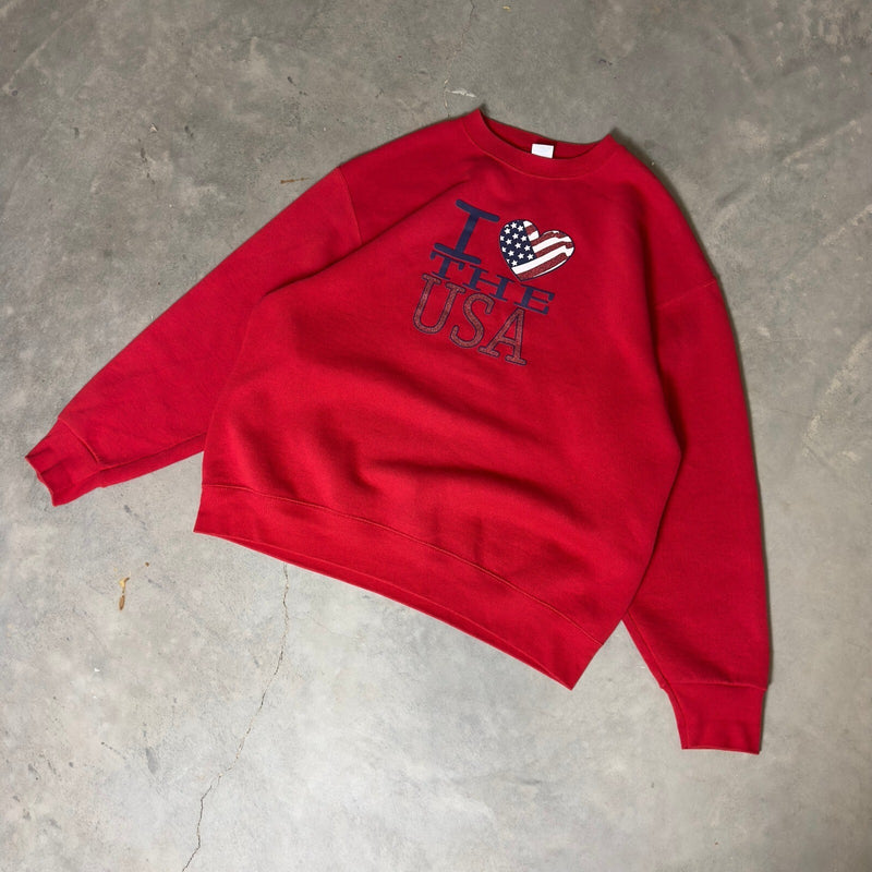 Vintage Fruit of the Loom Sweatshirt Mens XL I Heart USA