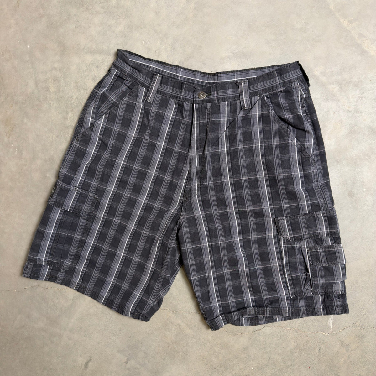 Wrangler Originals Cargo Shorts Mens 34 Grey Plaid