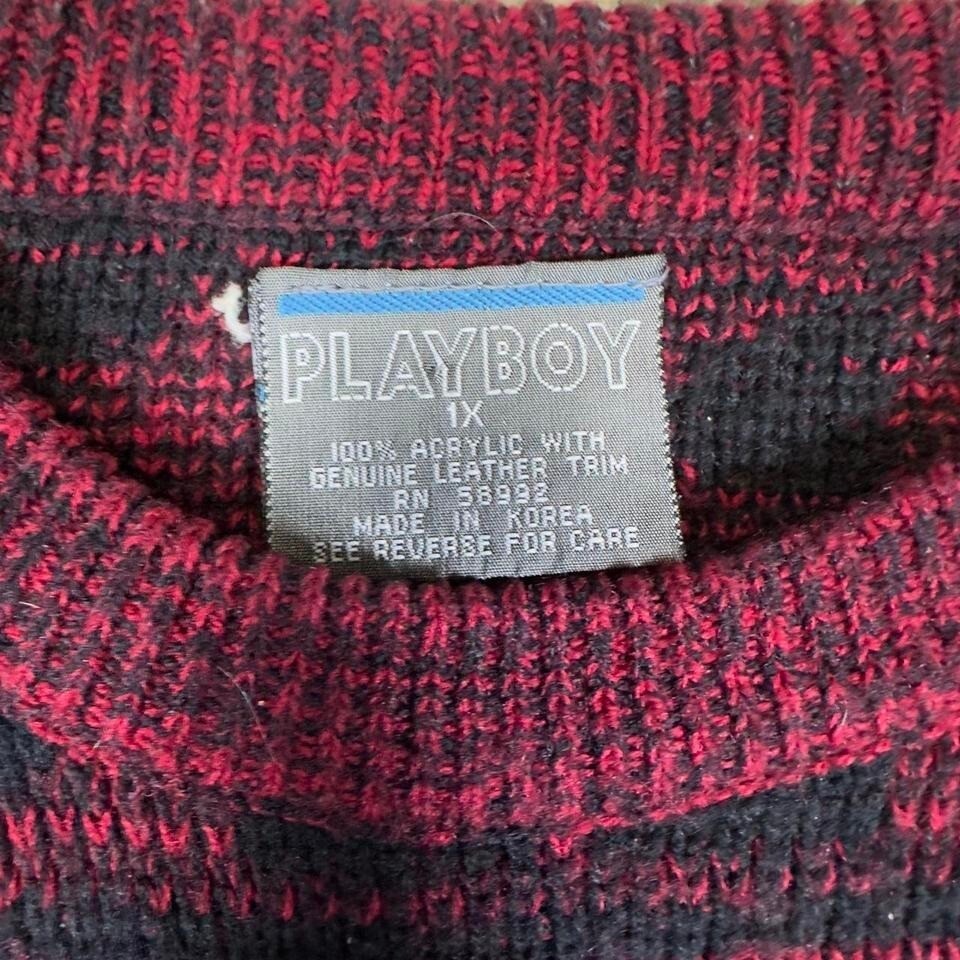 Vintage Playboy Argyle Knit Sweater Unisex XL Red Black