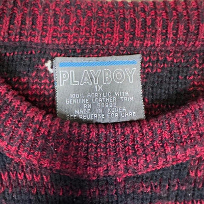 Vintage Playboy Argyle Knit Sweater Unisex XL Red Black