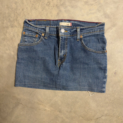 Vintage Levis 550 Denim Mini Skirt Womens 4 M Blue Y2K Frayed Hem Streetwear