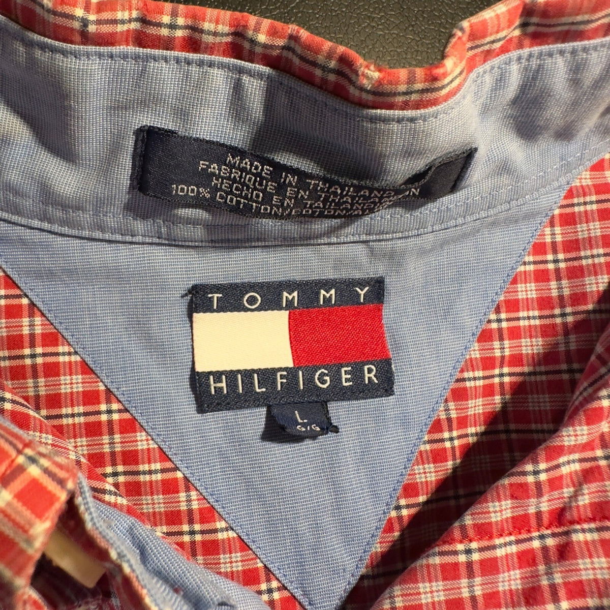Vintage Tommy Hilfiger Plaid Button Down Mens L Red White