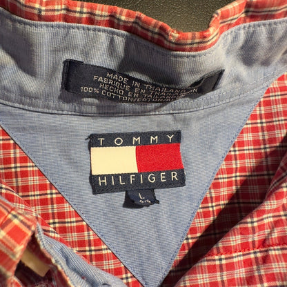 Vintage Tommy Hilfiger Plaid Button Down Mens L Red White