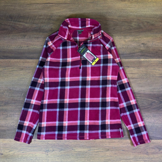 NWT Eddie Bauer Quarter Zip Fleece Pullover Pink Plaid