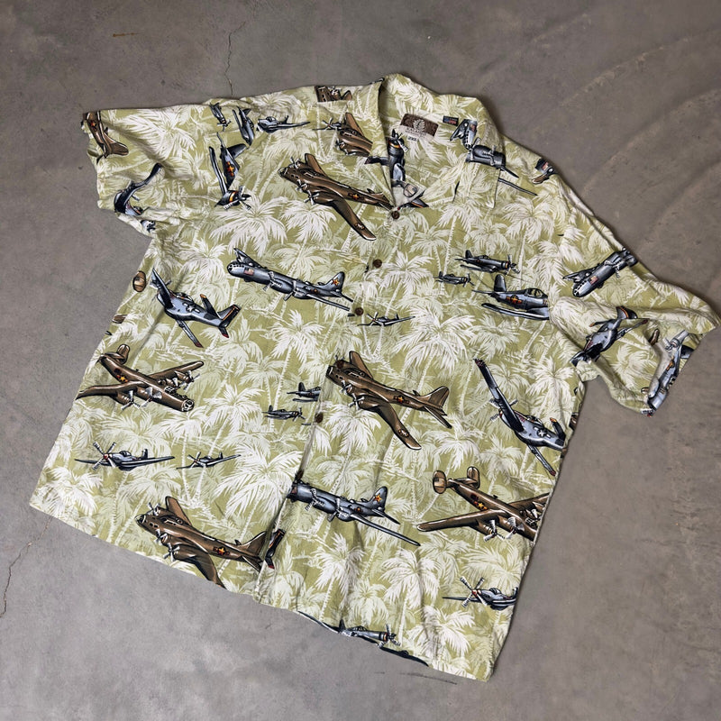 Vintage Kalaheo Hawaiian Shirt Mens 2XL Green Aviation Aloha