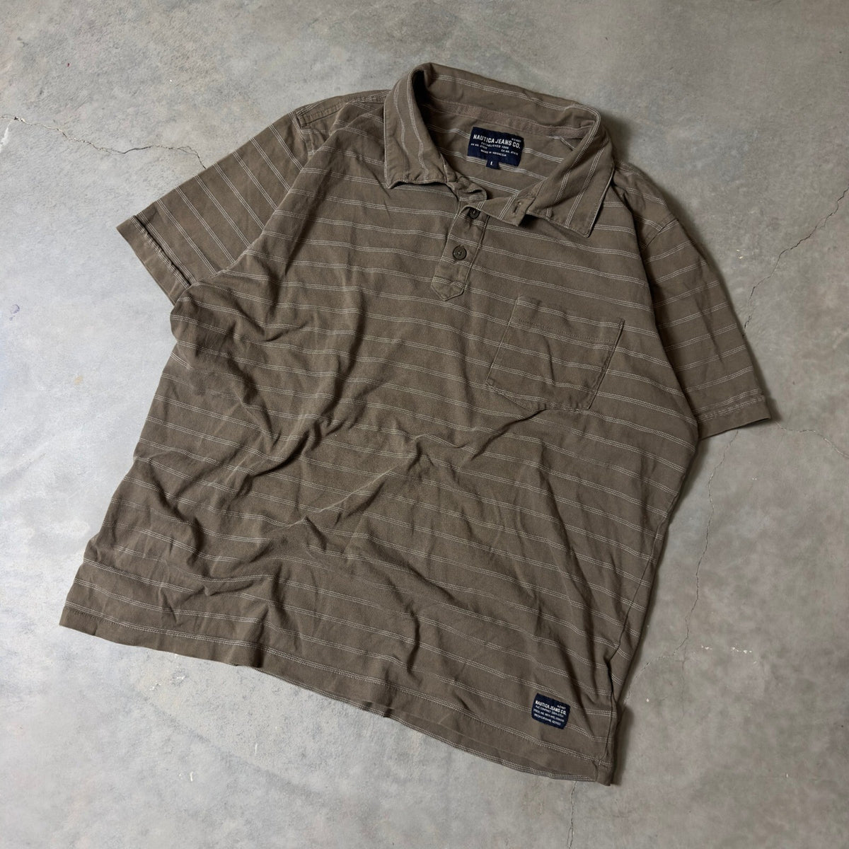 Y2K Nautica Jeans Co Striped Polo Shirt Mens Large Brown