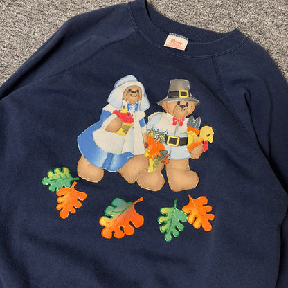 Vintage Hanes Sport Thanksgiving Pilgrim Bears Sweatshirt XL