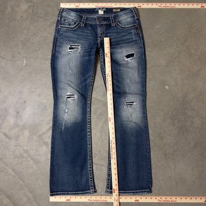 Silver Jeans Pioneer Bootcut Womens 30 Distressed Dark Wash