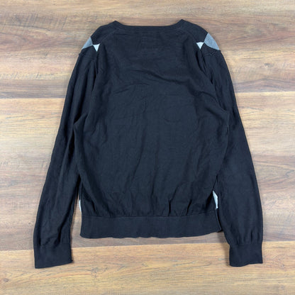 Y2K Express Argyle V-Neck Sweater Mens M Black Grey Knit