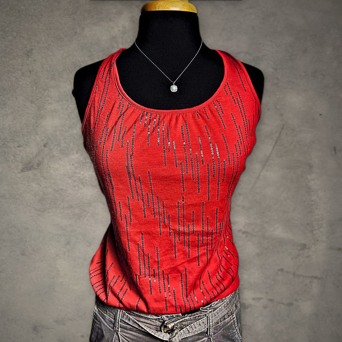 HeartSoul Sequin Racerback Tank Top Womens L Coral Red