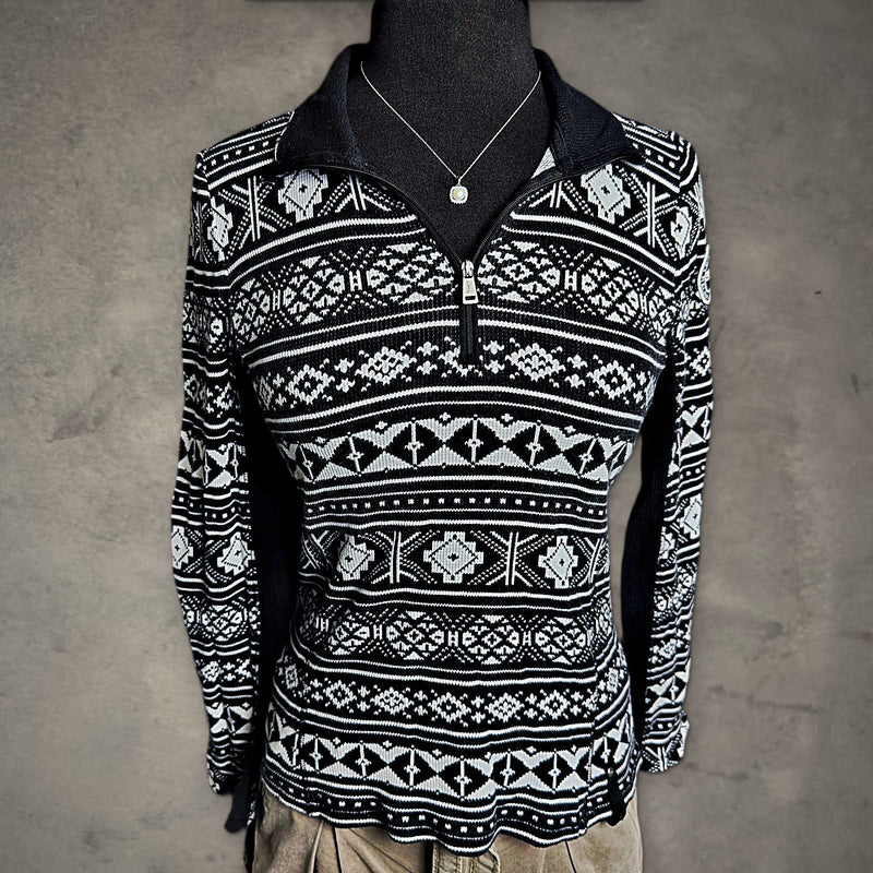 Ralph Lauren Active Fair Isle Quarter Zip Womens M Black