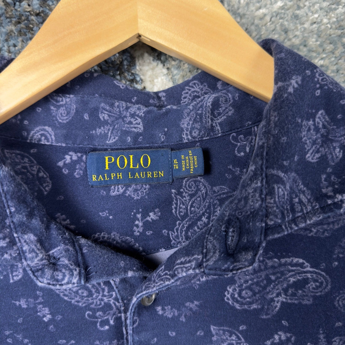Polo Ralph Lauren Paisley Polo Shirt Mens XL Navy Preppy