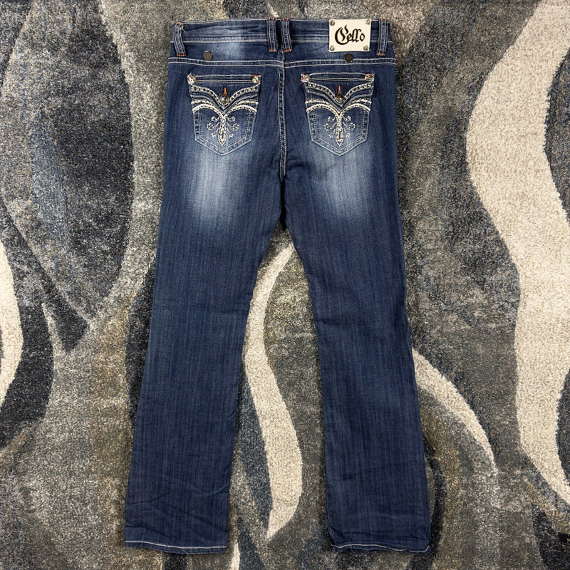 Y2K Cello Jeans Womens 11 Dark Wash Bootcut Embroidered Boho