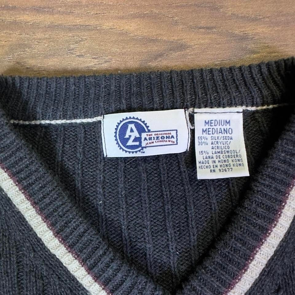 Vintage 90s Arizona Jean Company V Neck Sweater Mens M Black Striped