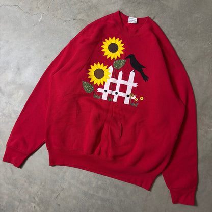 Vintage Pro Spirit Sunflower Crow Sweatshirt Mens XLT Red