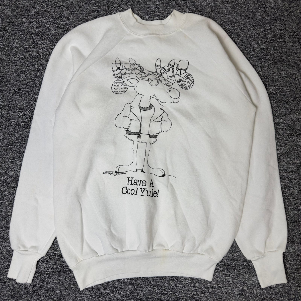 Vintage 1990 Cool Yule Christmas Moose Sweatshirt White L