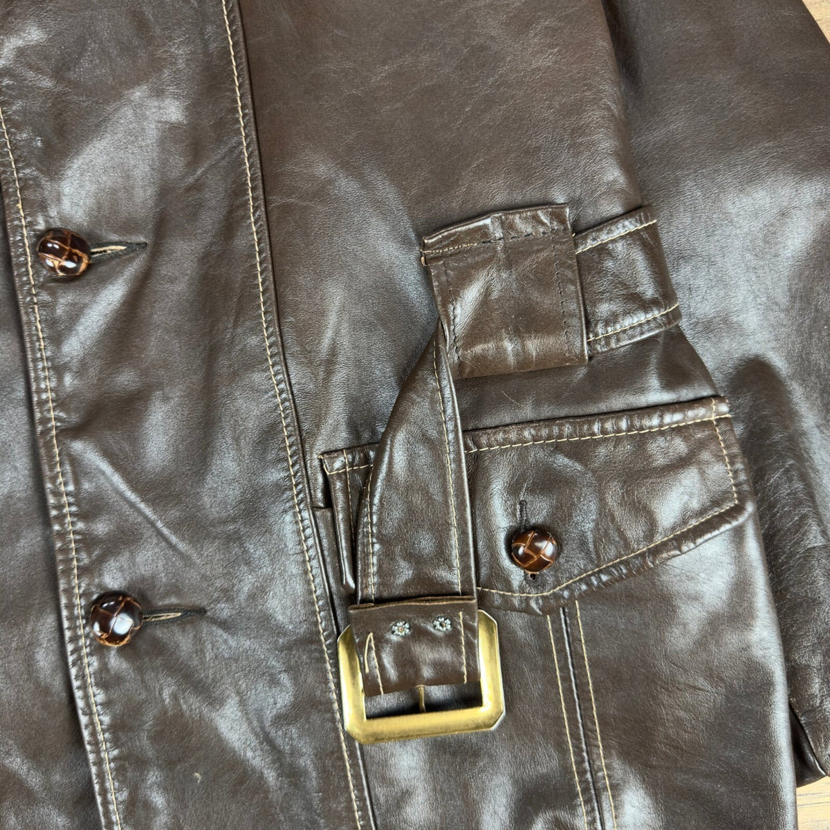 Vintage Towncraft Mens XL Brown Leather Car Coat Jacket