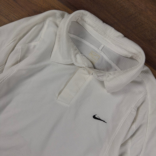 Vintage Nike Waffle Knit Polo Shirt Mens M White Y2K Swoosh