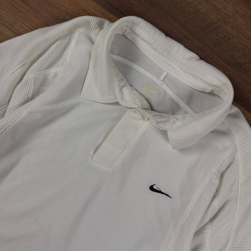 Vintage Nike Waffle Knit Polo Shirt Mens M White Y2K Swoosh