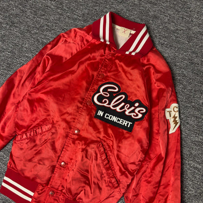 Elvis In Concert TCB Satin Bomber Jacket Red Snap Front