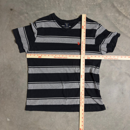 US Polo Assn Striped V Neck Tee Mens L Black Gray