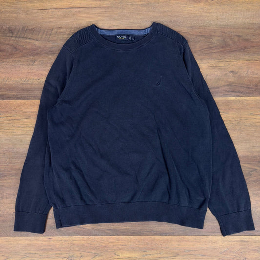 Nautica Mens Navy Blue Organic Cotton Crewneck Sweater Large