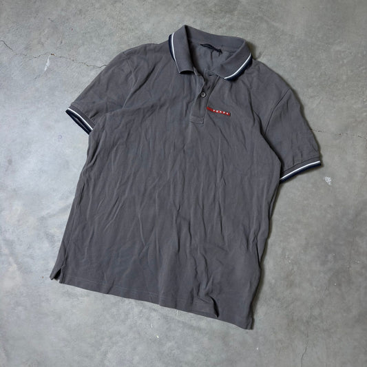 Prada Sport Polo Shirt Mens XL Gray Tipped Collar Logo