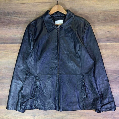 Worthington Leather Jacket Women's XL Black Zip Front