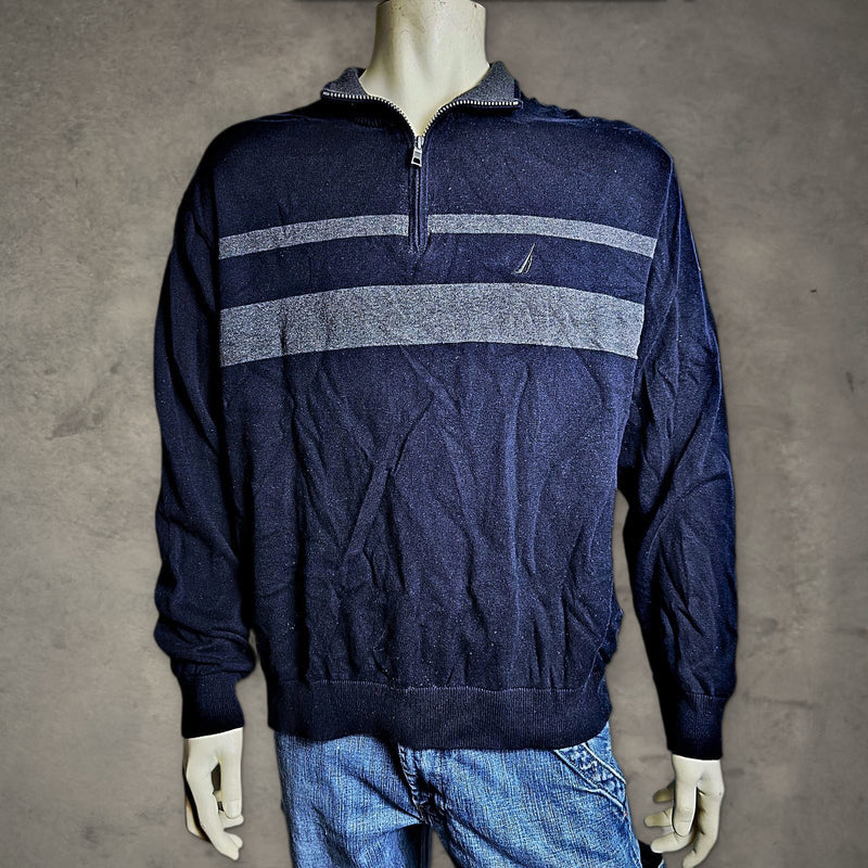 Nautica Quarter Zip Sweater Mens XXL Navy Gray Preppy