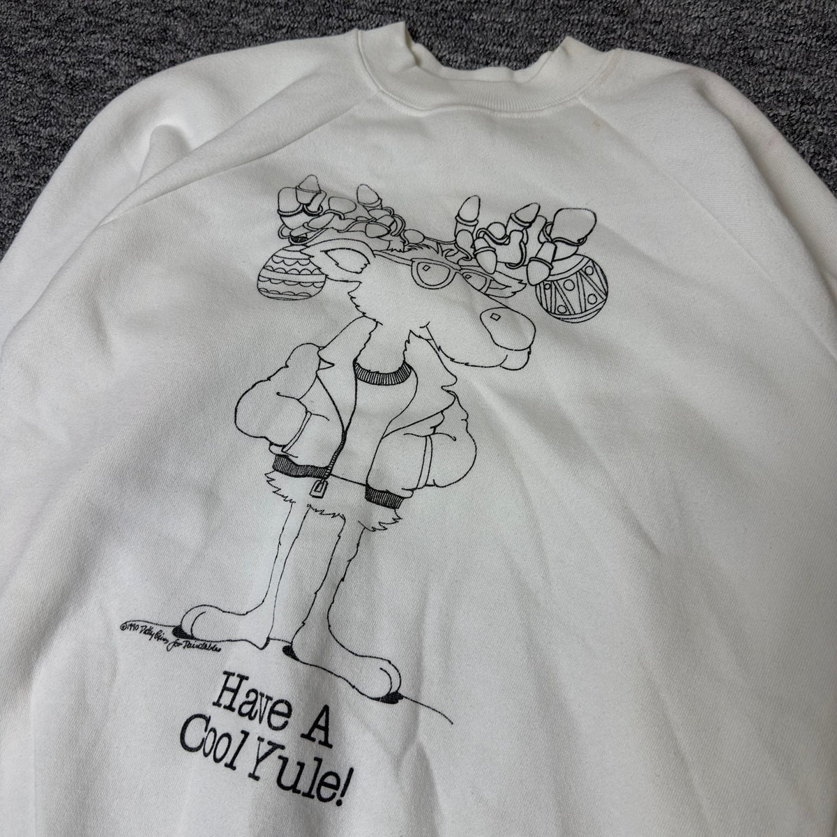 Vintage 1990 Cool Yule Christmas Moose Sweatshirt White L