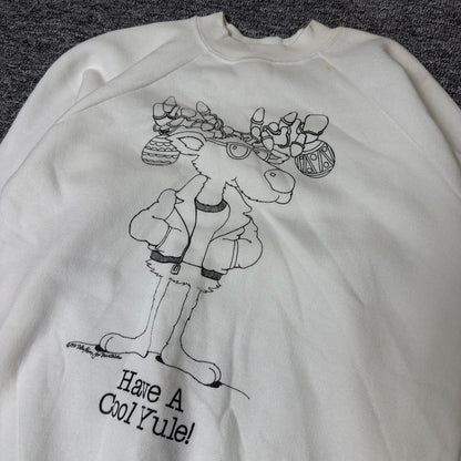 Vintage 1990 Cool Yule Christmas Moose Sweatshirt White L