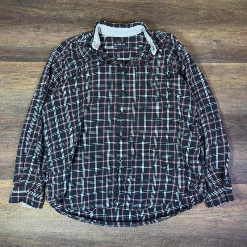Woolrich Plaid Button Up Shirt Mens Large Black Red Flannel