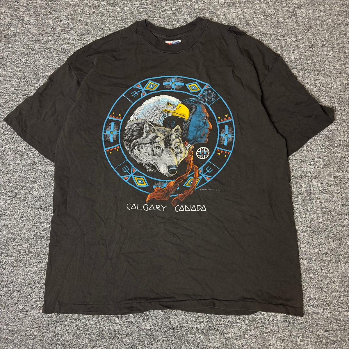 Vintage 1992 Calgary Canada Wolf Eagle Native Tee XL